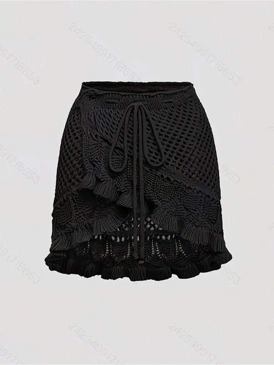The Real Clean Company Dresses & Skirts - Black Crochet Ruffle Mini Skirt Coverup - Brand New Boutique